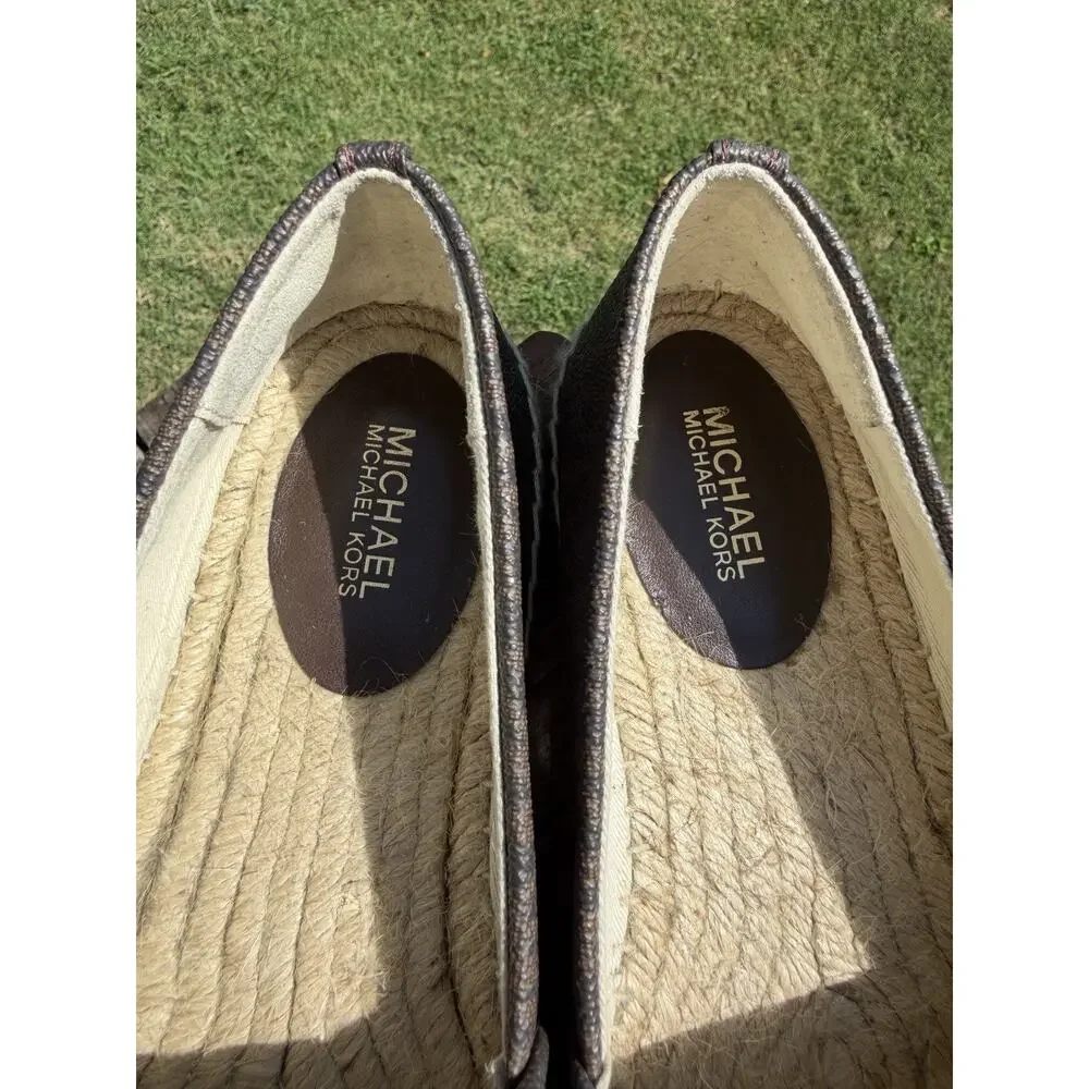 NWOB Michael Kors Kendrick Women’s Slip On Flats Espadrille Logo Brown Size 7